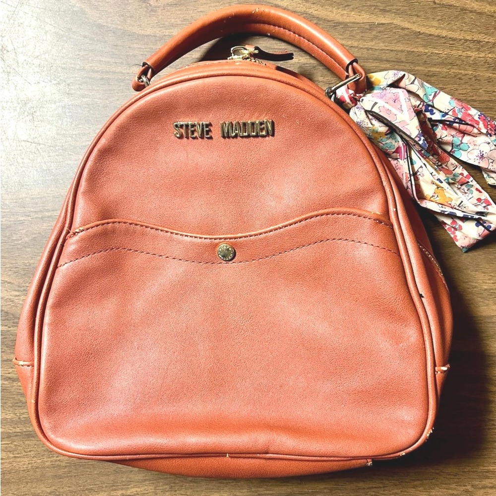 Steve Madden Vegan‎ Leather Mini Backpack Cognac Brown Mini Backpack